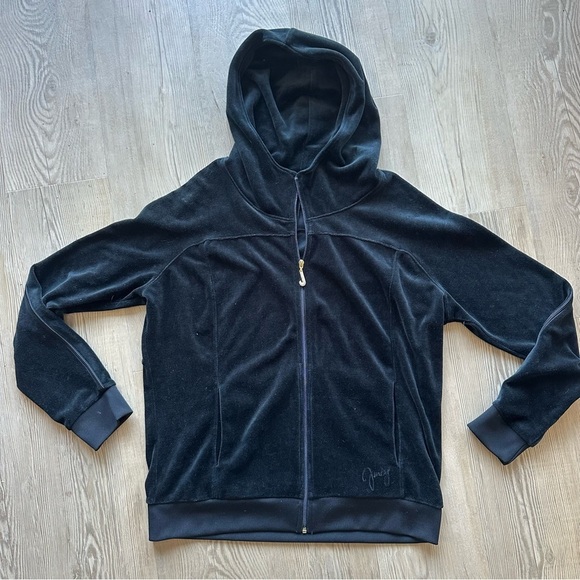 Juicy Couture Womens Velour Full Zip Hoodie Pitch Black size XL Pendent Zipper - Picture 12 of 12
